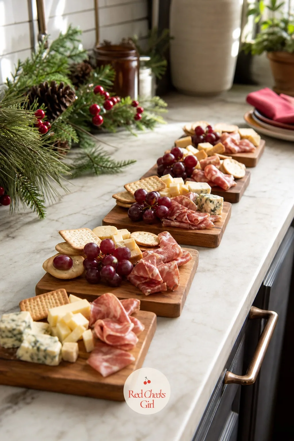 Mini Individual Boards — One big board means someone always reaches across someone else for the last piece of brie. Christmas charcuterie board