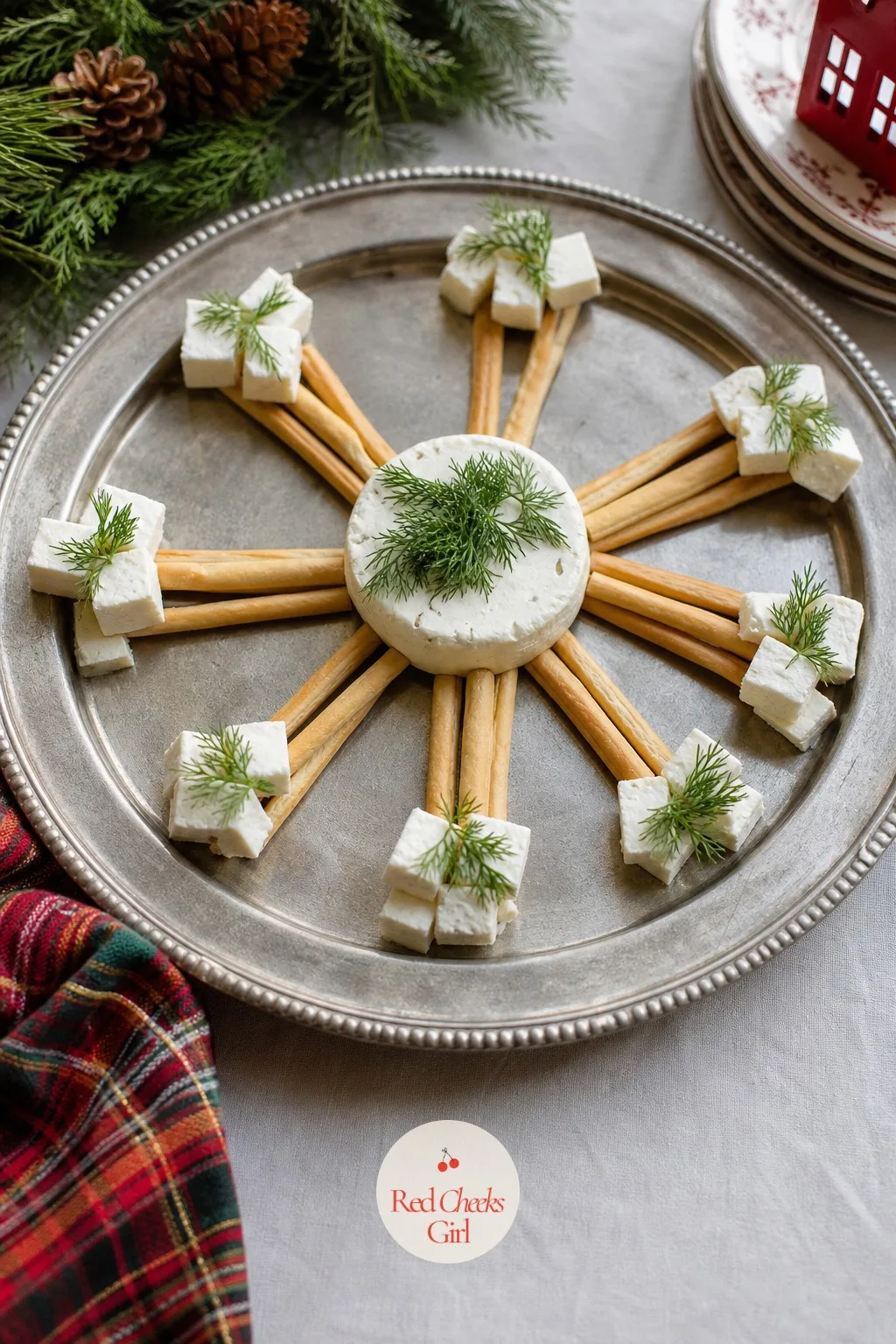 Snowflake Board — Six arms radiating from a centre point sounds precise, but breadsticks do the geometry for you. Christmas charcuterie board
