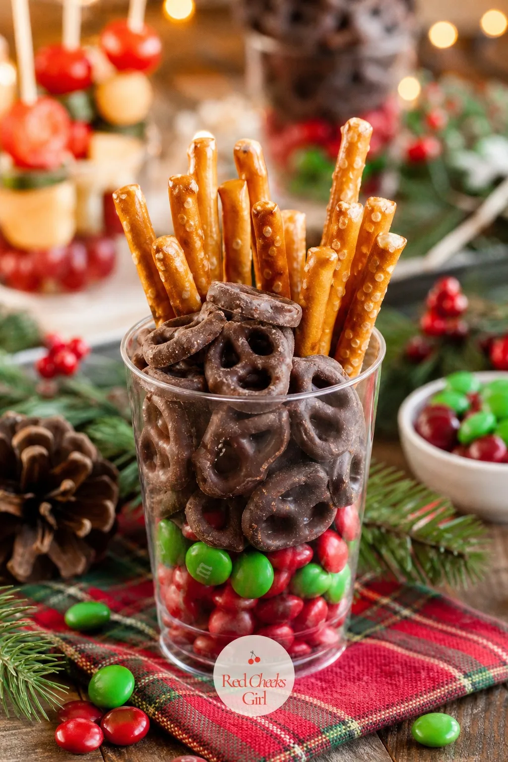 Sweet and Salty Cup — This is the cup that gets photographed and sent to the group chat. Christmas charcuterie cups