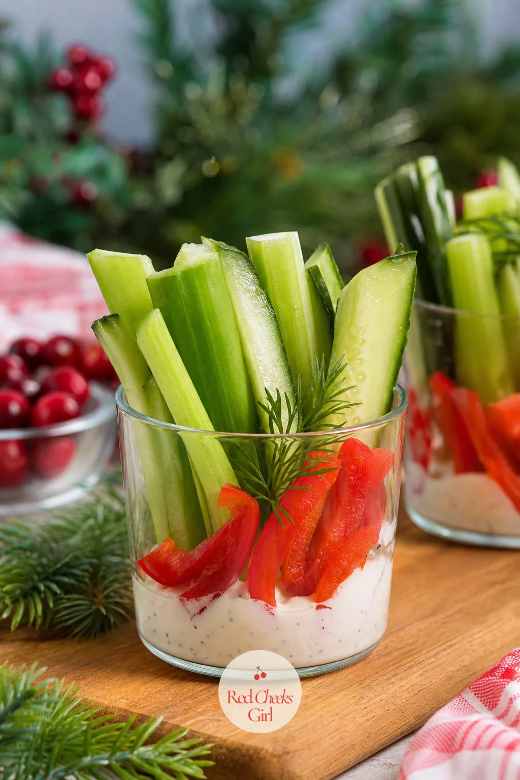 Veggie and Ranch Cup — Someone at every party wants nothing to do with cured meat, and this cup is for her. Christmas charcuterie cups