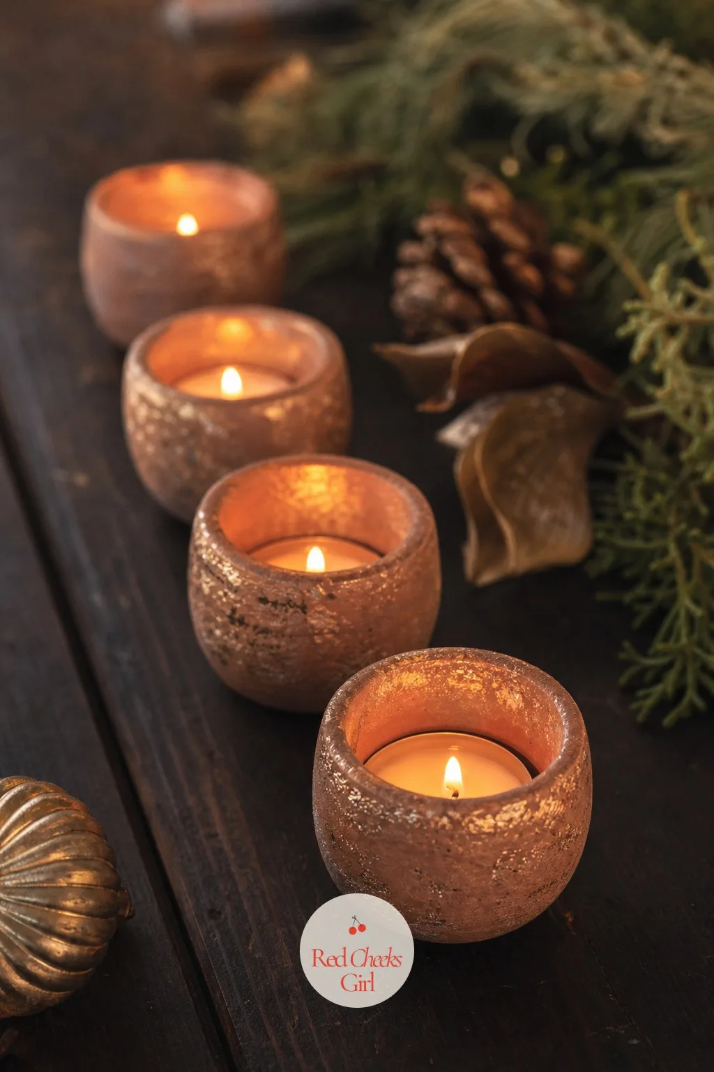 Copper-Flecked Votive Cups — Overhead light at a dinner table flatters nobody. Christmas clay crafts