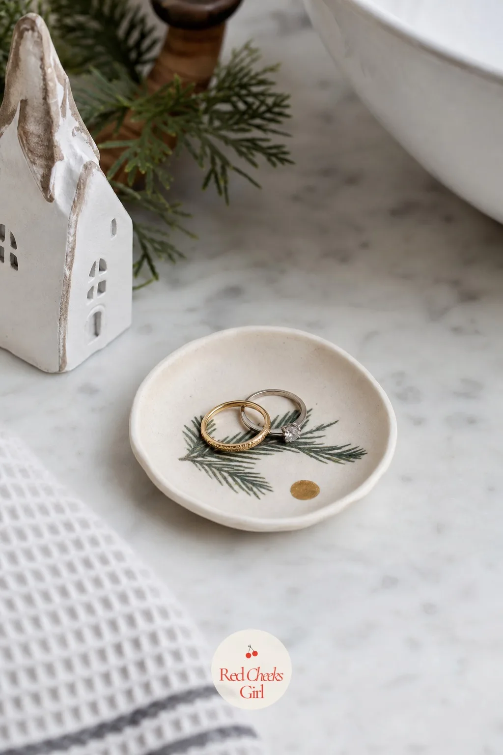 Pine Bough Ring Dish — Every bathroom sink needs somewhere for rings to land before a shower, and most of what is sold for the job is beige and forgettable.