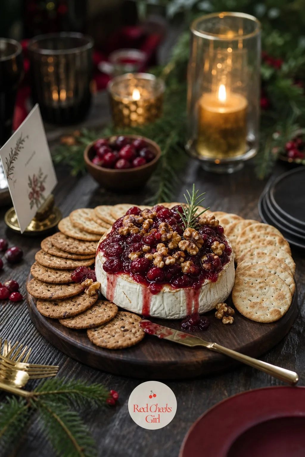 A Wedge of Baked Brie With Cranberry and Walnut — One warm, soft thing on the table pulls people toward it on its own. Christmas cocktail party ideas