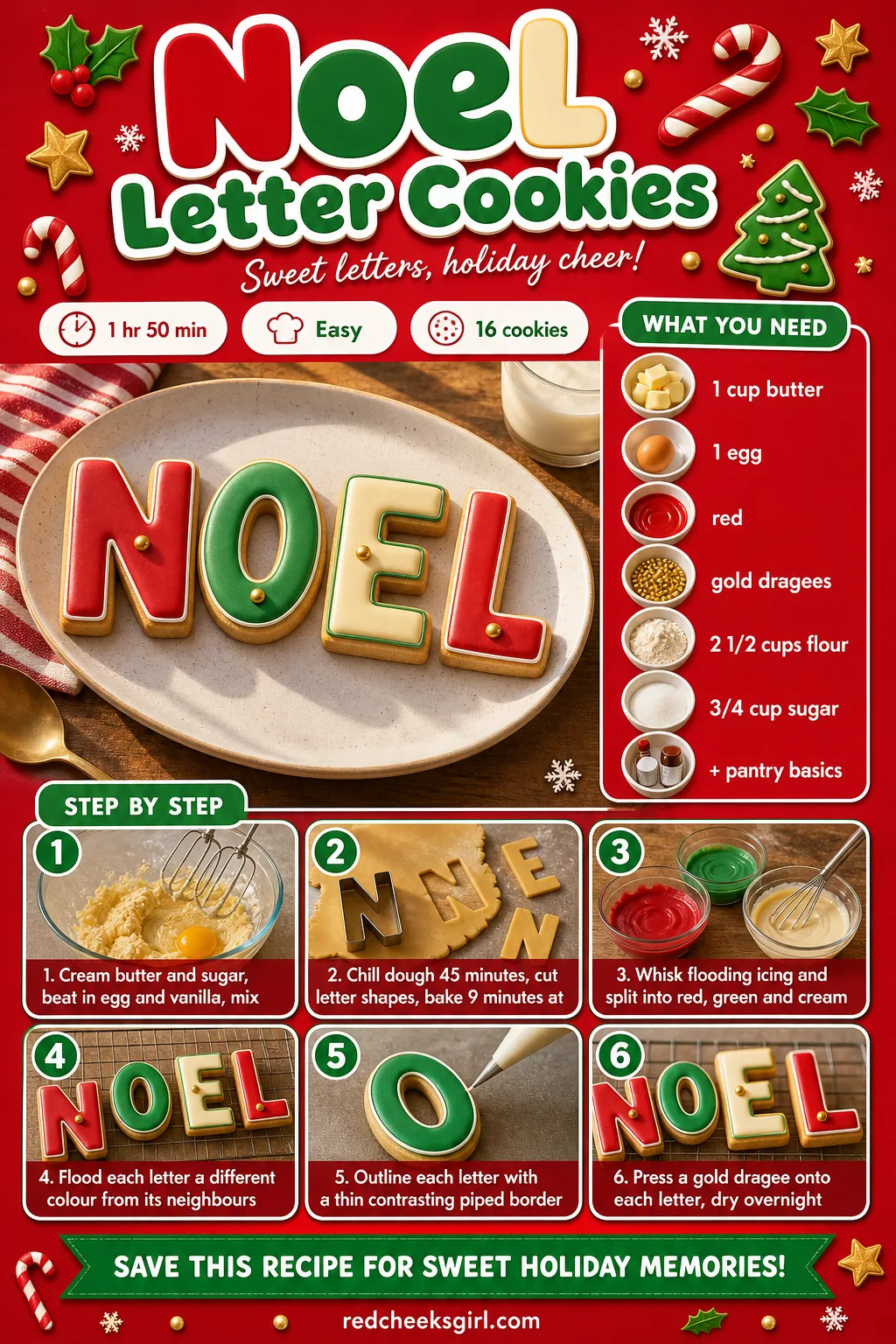 Noel Letter Cookies Recipe Card printable sheet. Christmas cookies decorated
