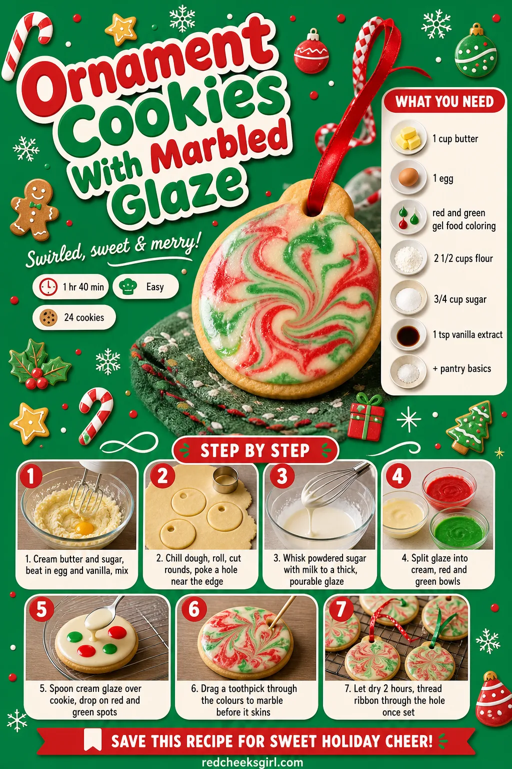 Ornament Cookies Recipe Card printable sheet. Christmas cookies decorated