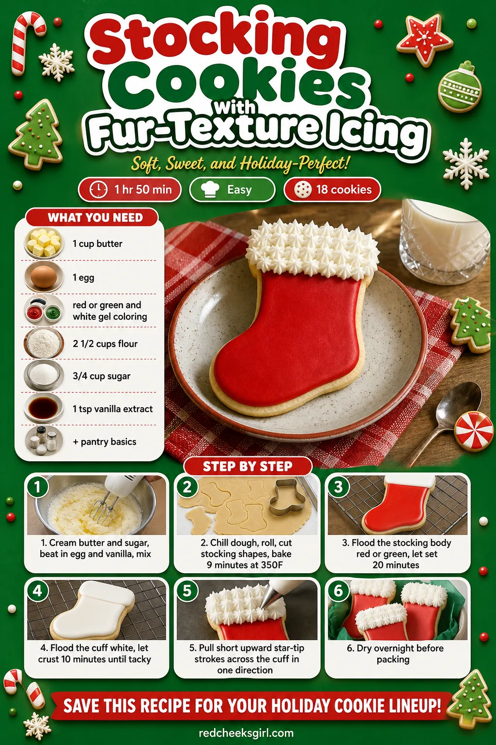 Stocking Cookies Recipe Card printable sheet. Christmas cookies decorated