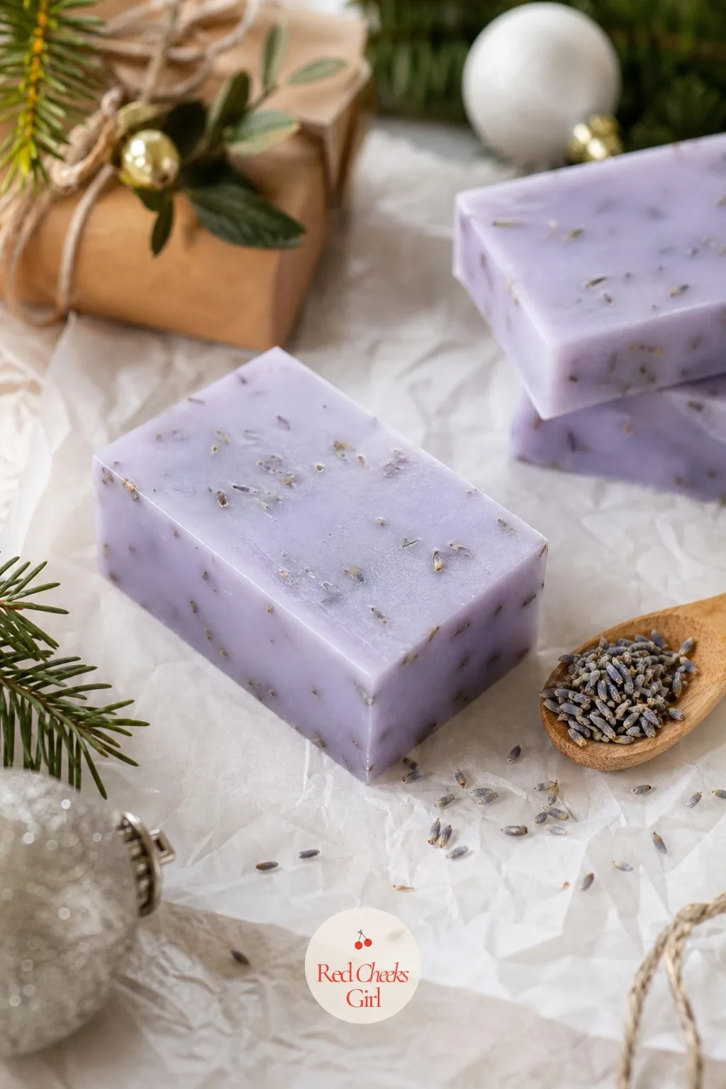 Lavender Embed Soap Bars — Melt and pour soap base sounds like a kids project until you see the finished bar with actual dried lavender buds suspended through