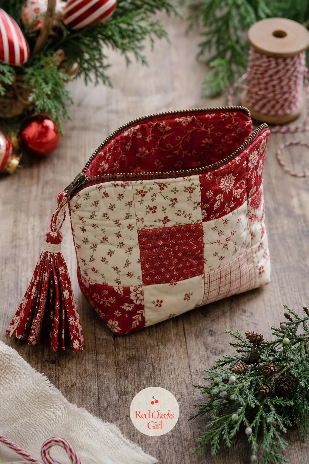 Quilted Zip Pouch — Fabric scraps from other projects tend to sit in a drawer doing nothing all year. Christmas crafts for adults