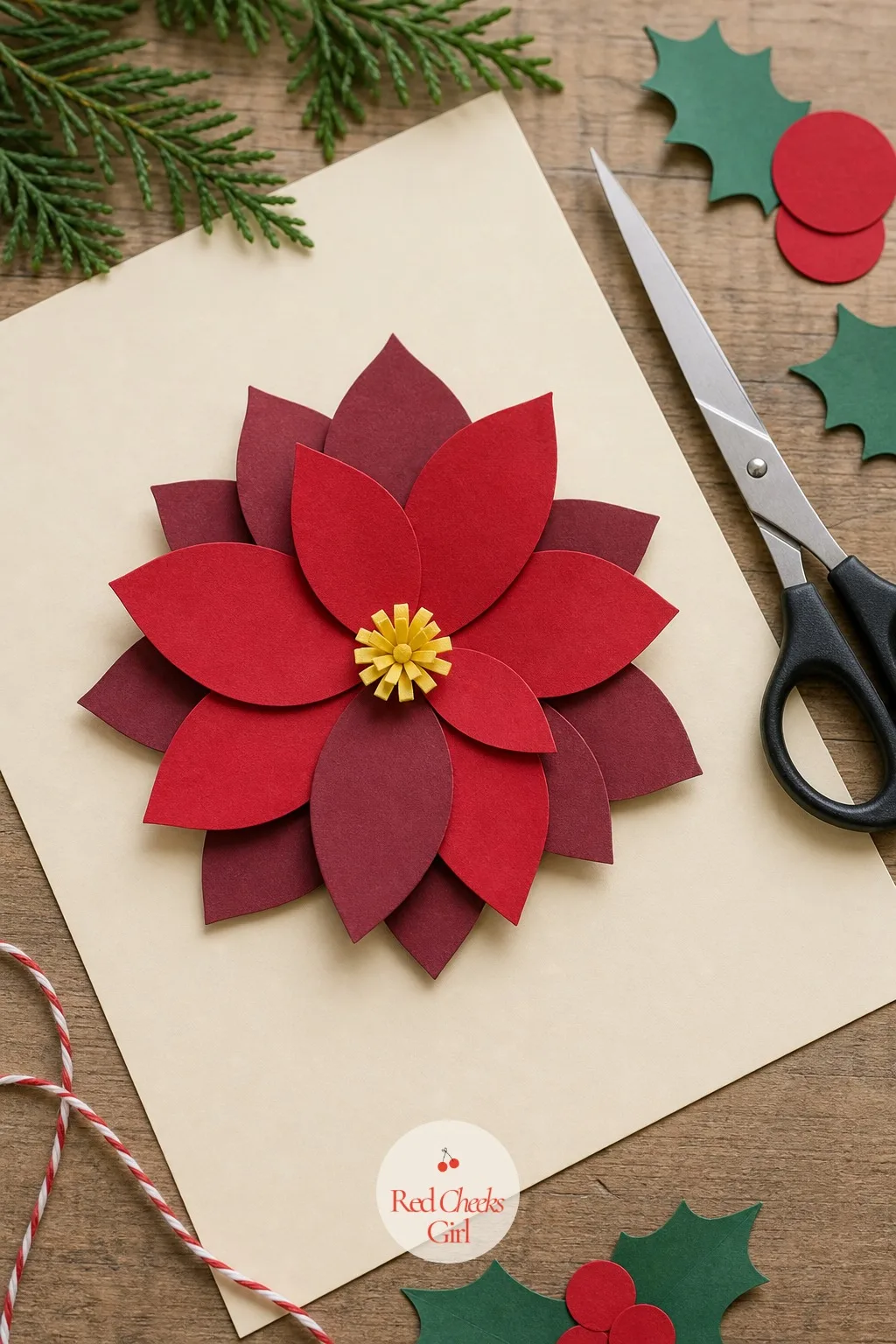 Layered Paper Poinsettia Blooms — A poinsettia drawn from scratch asks more of small hands than it should. Christmas crafts for kids at school