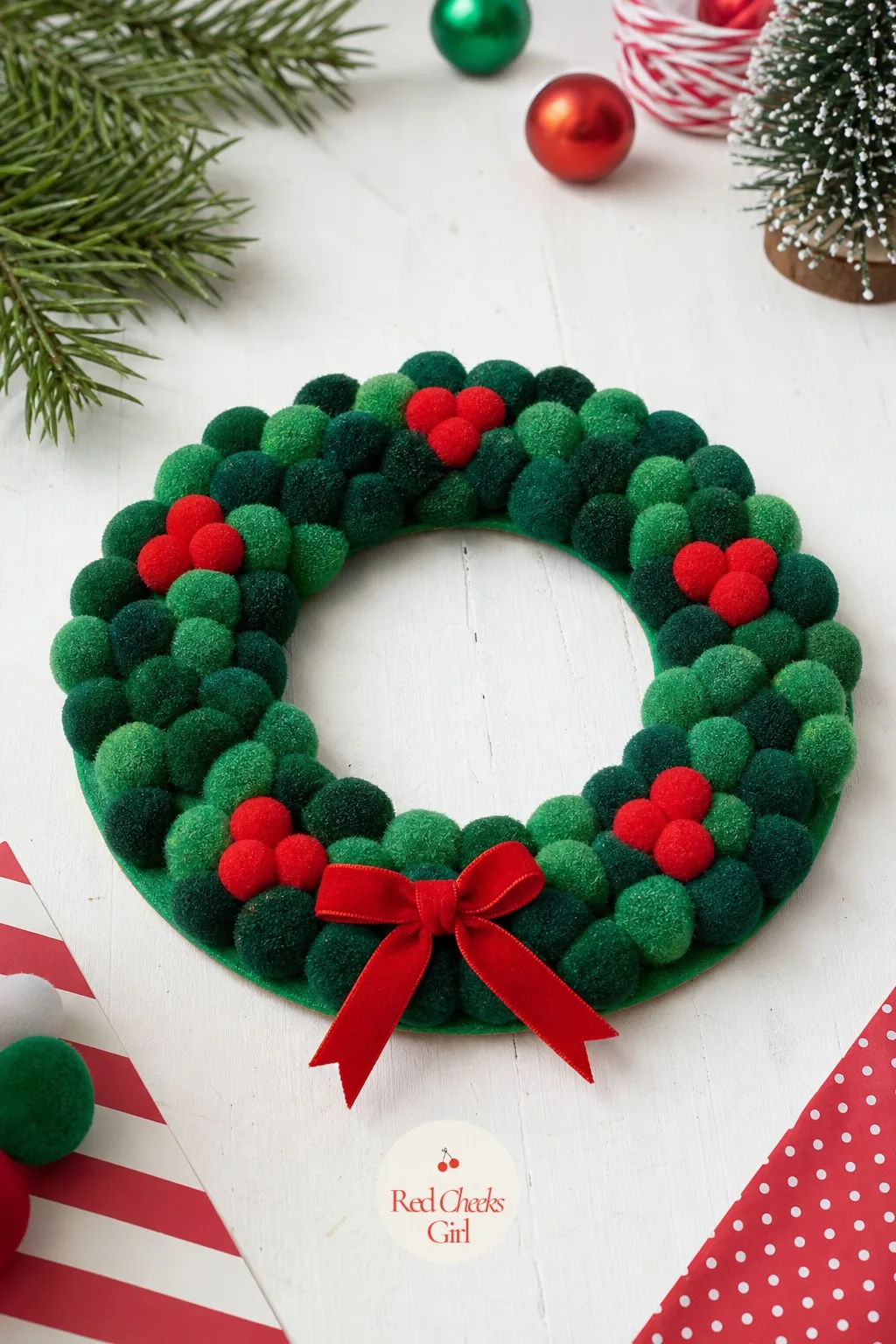 Pom-Pom Wreath Rings — A wreath that needs a glue gun is a wreath that needs an adult standing over every table. Christmas crafts for kids at school