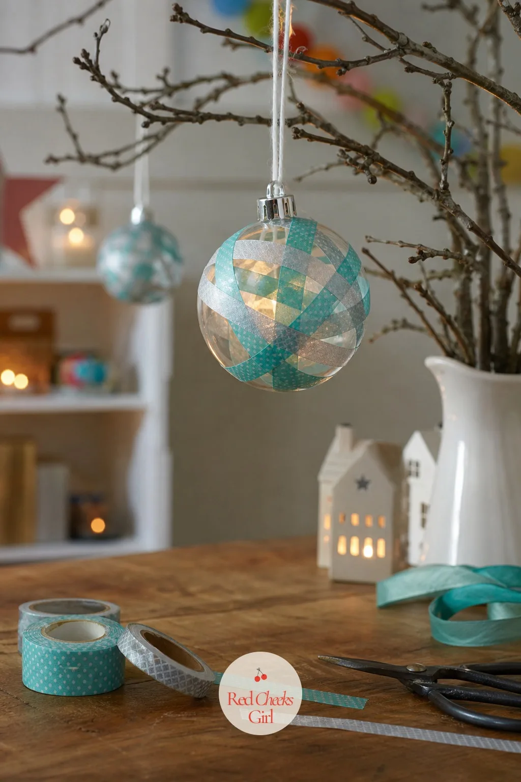 Washi Tape Stained-Glass Baubles — A clear fillable bauble looks like nothing until strips of patterned tape turn it into something closer to stained glass.