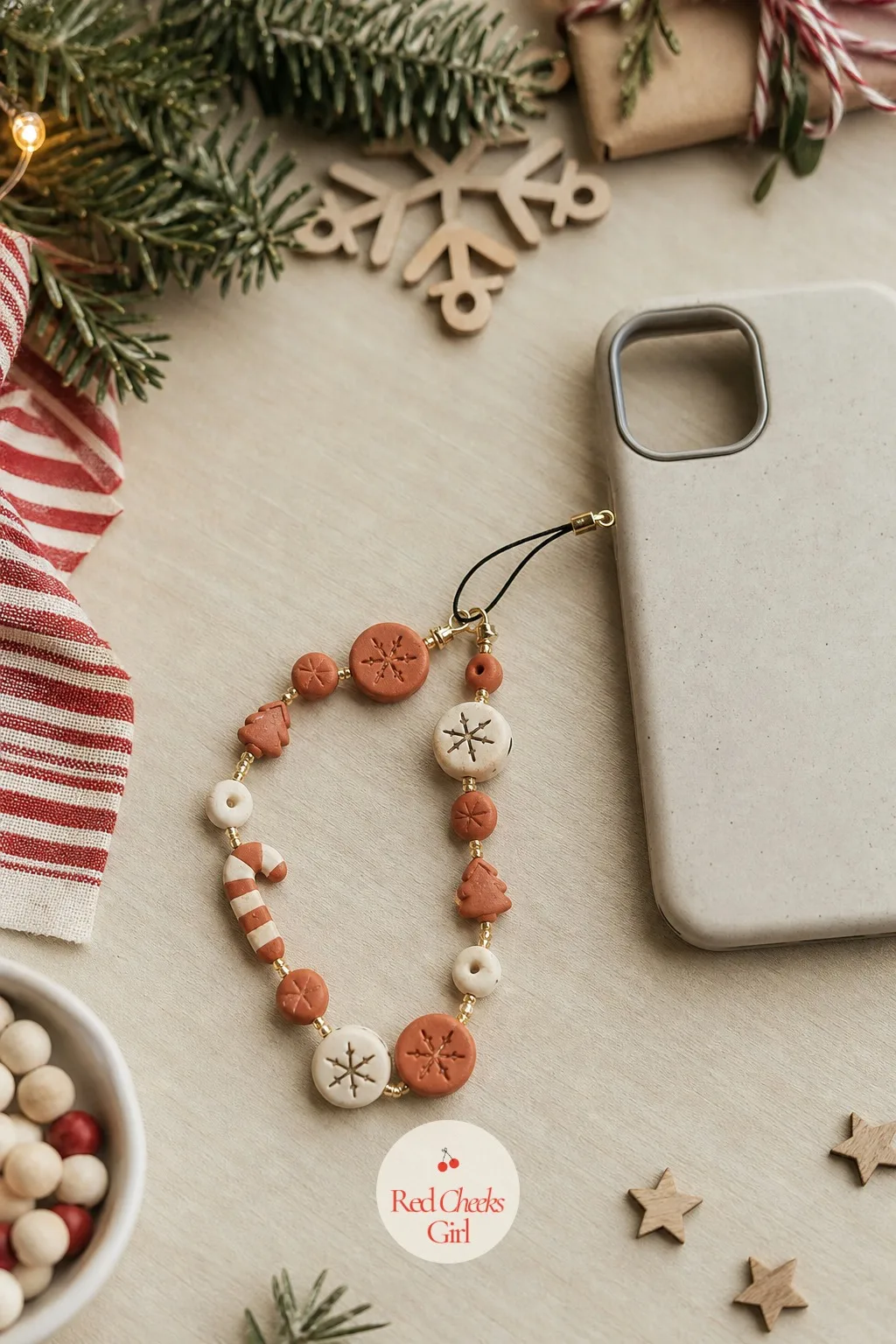 Clay Bead Phone Charm Strap — The phone charm trend already happened on every feed, so the move is making one that looks like it belongs to her specifically.