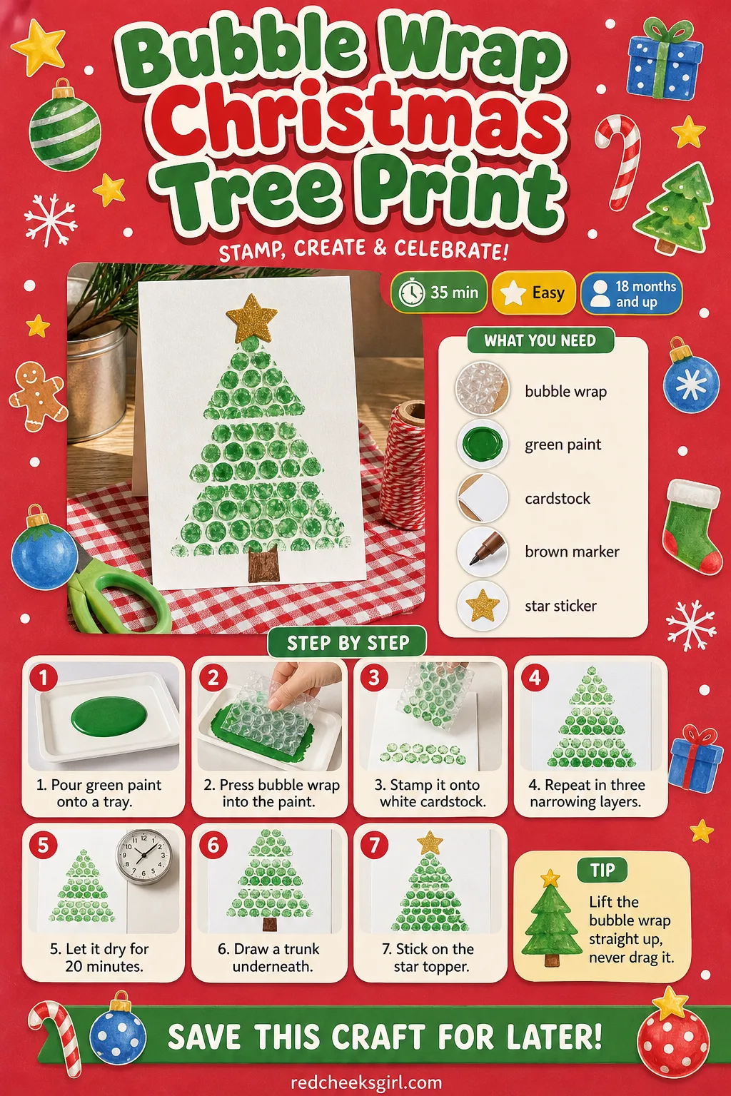 Bubble Wrap Christmas Tree Print Craft Card printable sheet. Christmas crafts for toddlers