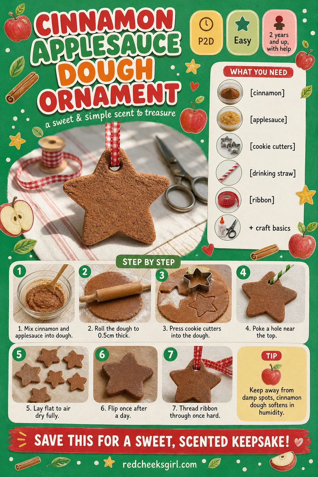 Cinnamon Applesauce Dough Ornament Craft Card printable sheet. Christmas crafts for toddlers