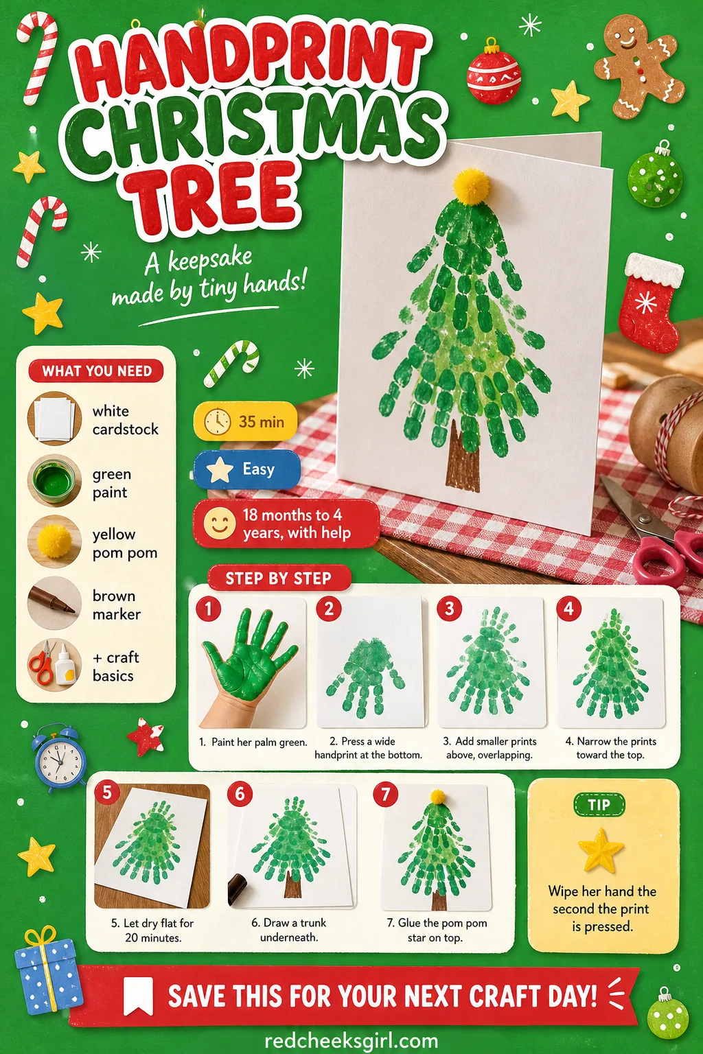 Handprint Christmas Tree Craft Card printable sheet. Christmas crafts for toddlers