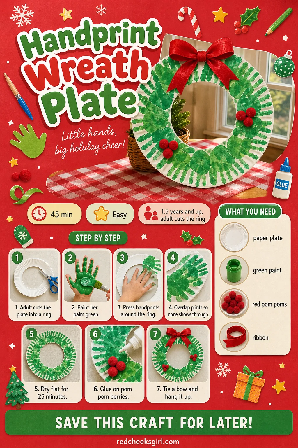 Handprint Wreath Plate Craft Card printable sheet. Christmas crafts for toddlers