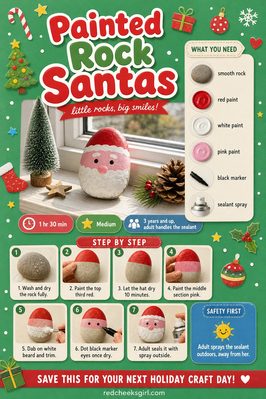 Painted Rock Santas Craft Card printable sheet. Christmas crafts for toddlers