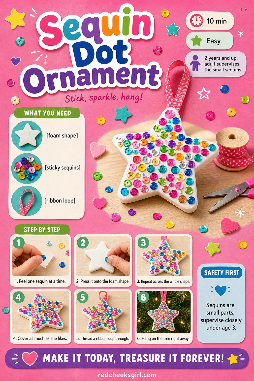 Sequin Dot Ornament Craft Card printable sheet. Christmas crafts for toddlers