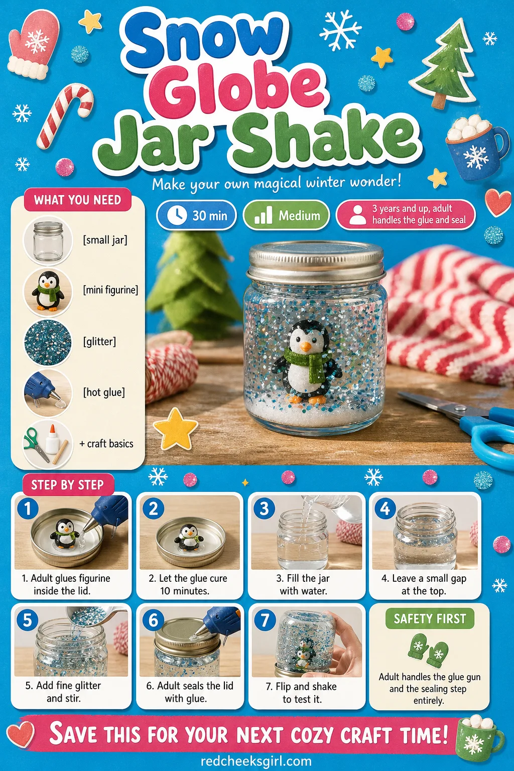 Snow Globe Jar Shake Craft Card printable sheet. Christmas crafts for toddlers