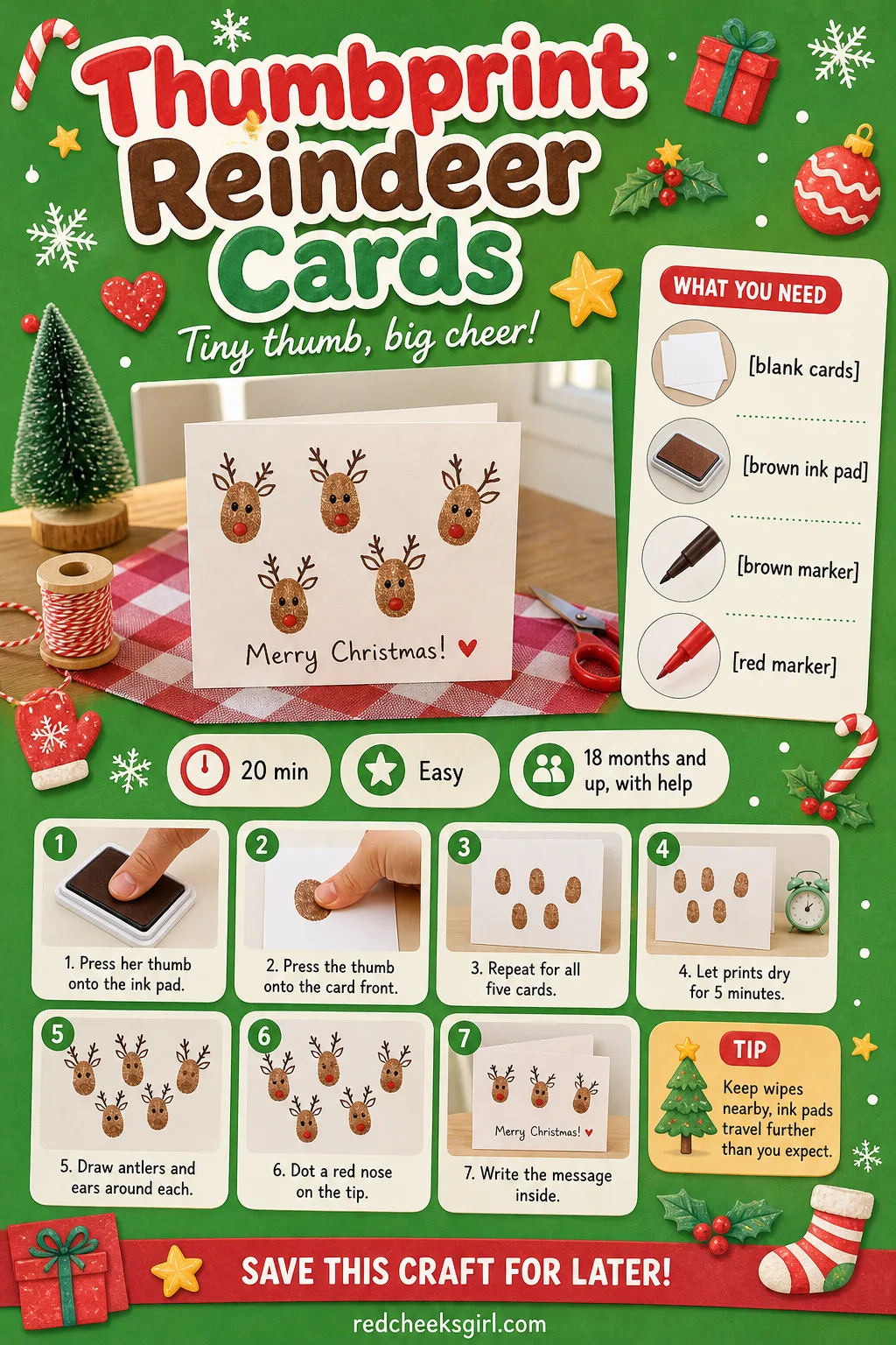 Thumbprint Reindeer Cards Craft Card printable sheet. Christmas crafts for toddlers