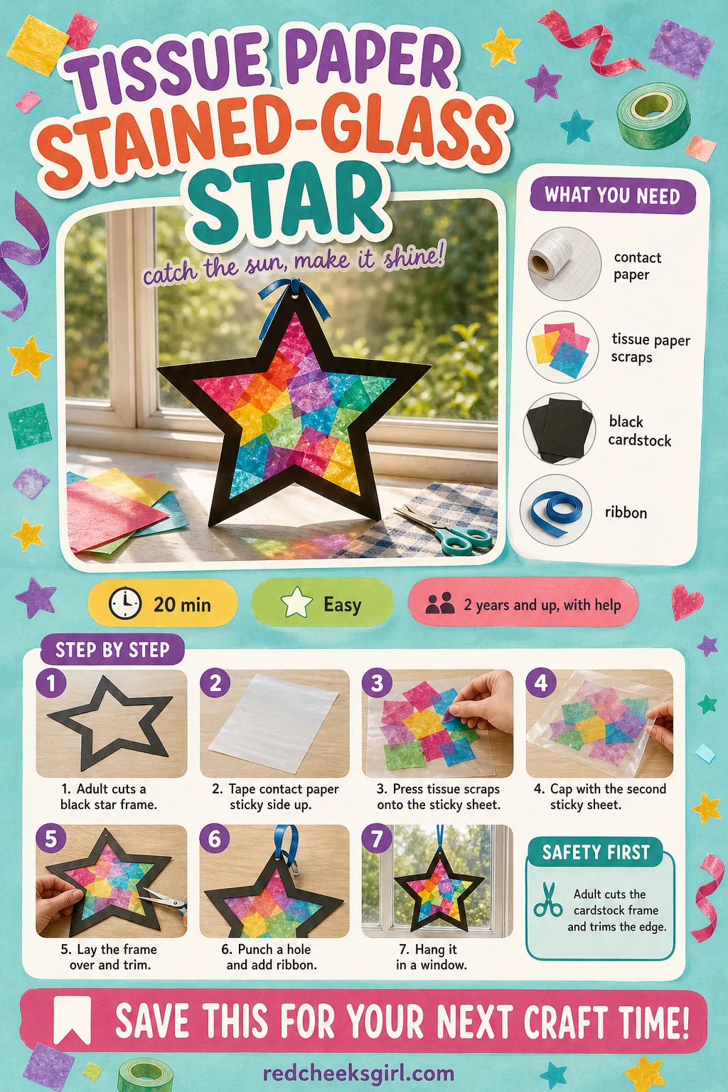 Tissue Paper Stained-Glass Star Craft Card printable sheet. Christmas crafts for toddlers
