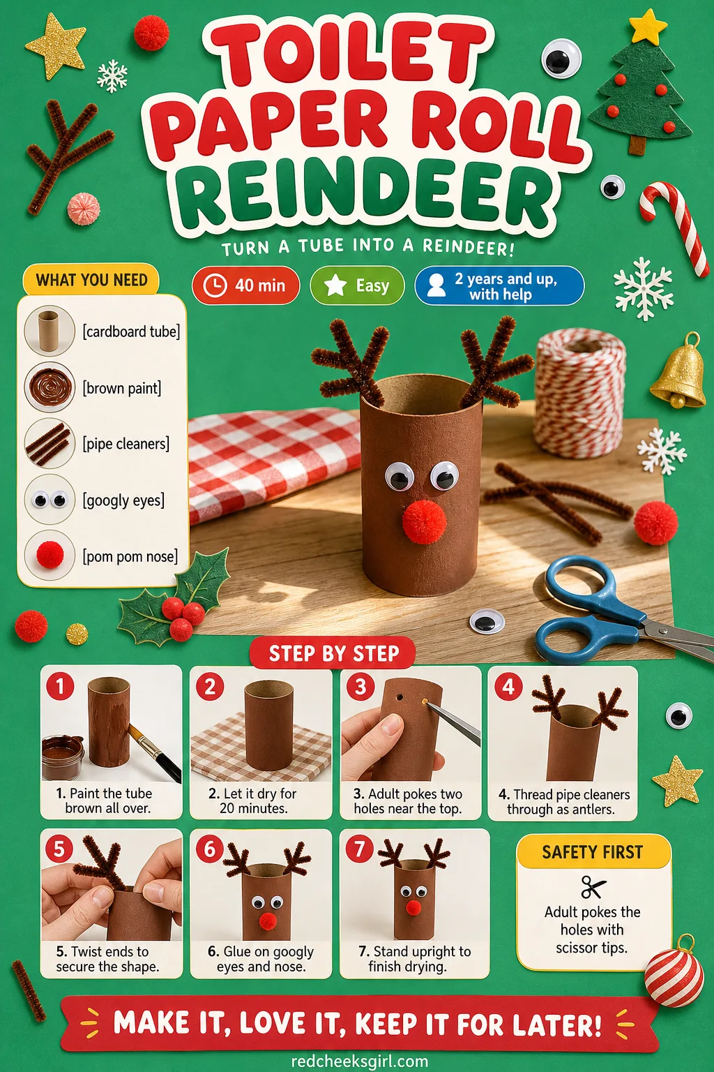 Toilet Paper Roll Reindeer Craft Card printable sheet. Christmas crafts for toddlers