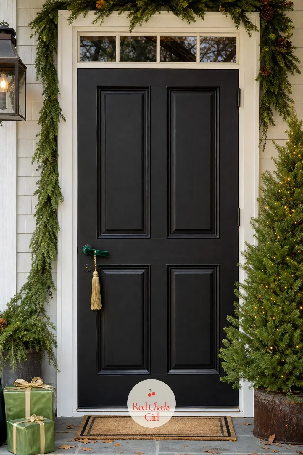 A Door Handle Wrapped in Emerald Velvet With a Gold Tassel — Wind a length of emerald velvet ribbon around the door handle itself, finishing in a small gold