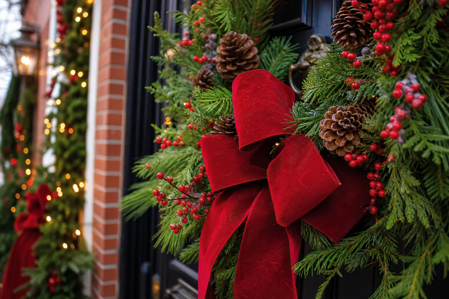 24 Christmas Door Decorations That Welcome Guests With Wreaths, Bows and Twinkle