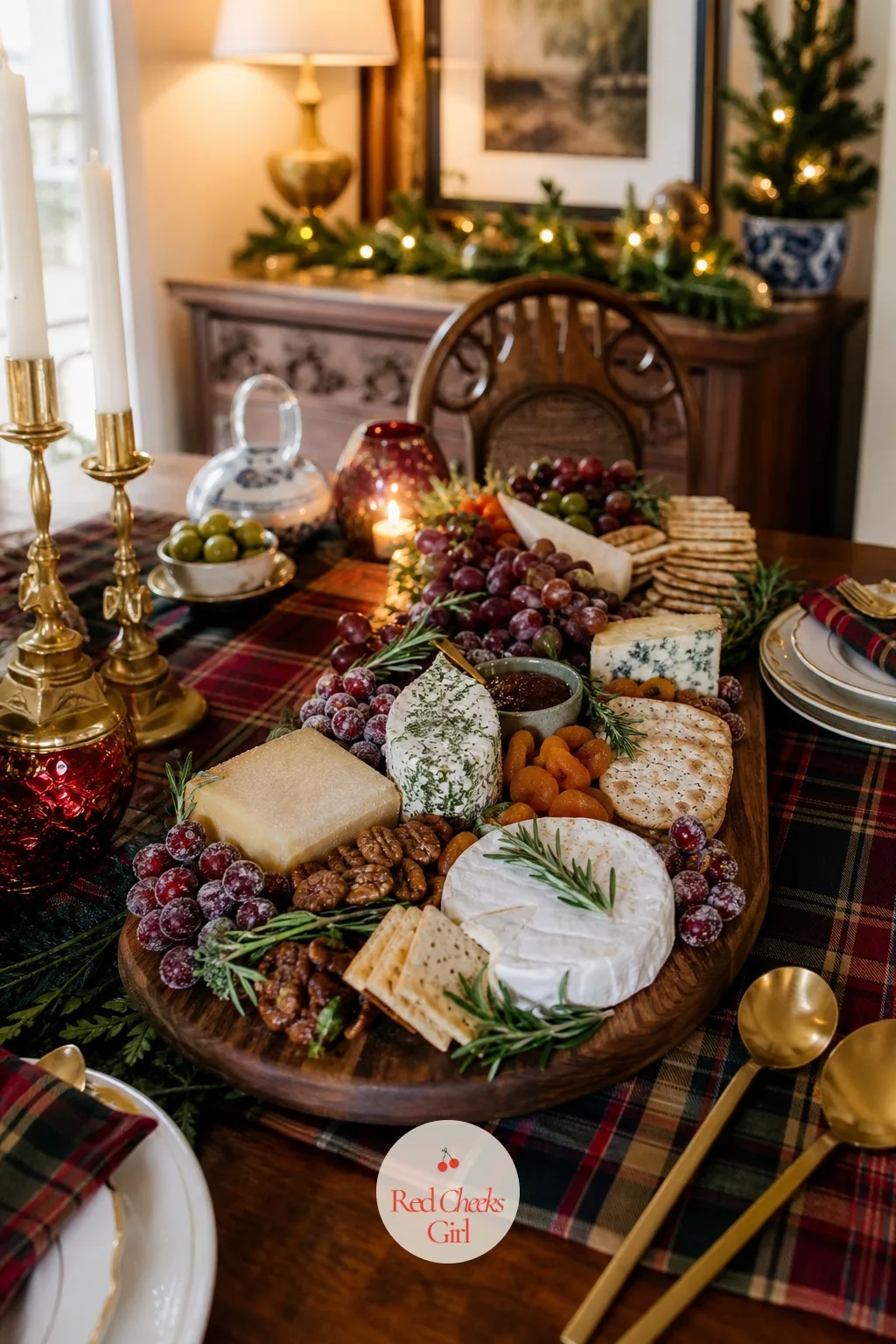 A Cheese and Charcuterie Board Dressed for Christmas — Guests need something to pick at that is not sweet before the dessert table opens. Christmas engagement