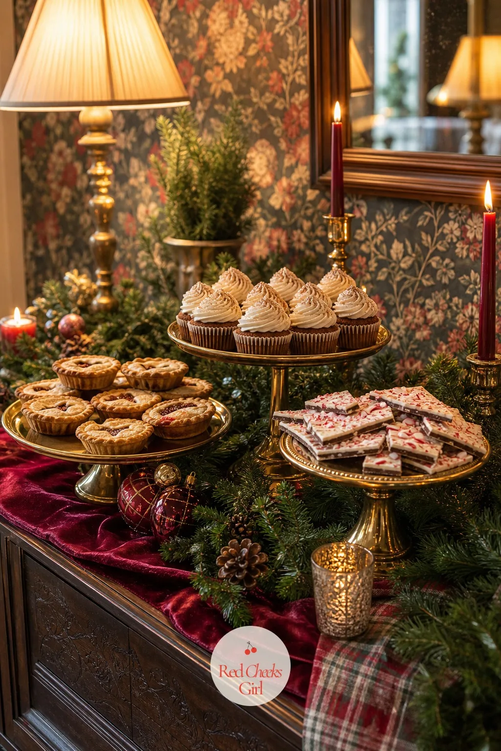 Holiday Dessert Table — Give the sweets their own stretch of table rather than scattering plates around the room. Christmas engagement party