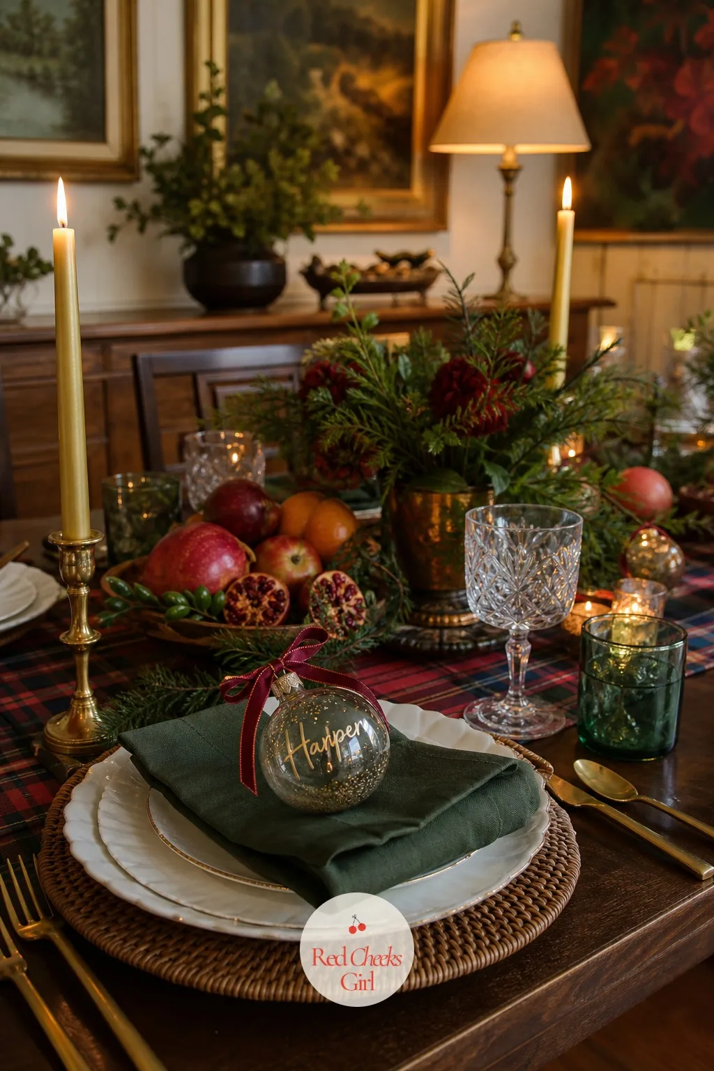 Ornament Place Cards at Each Setting — A folded paper place card disappears the moment the plates come out. Christmas engagement party