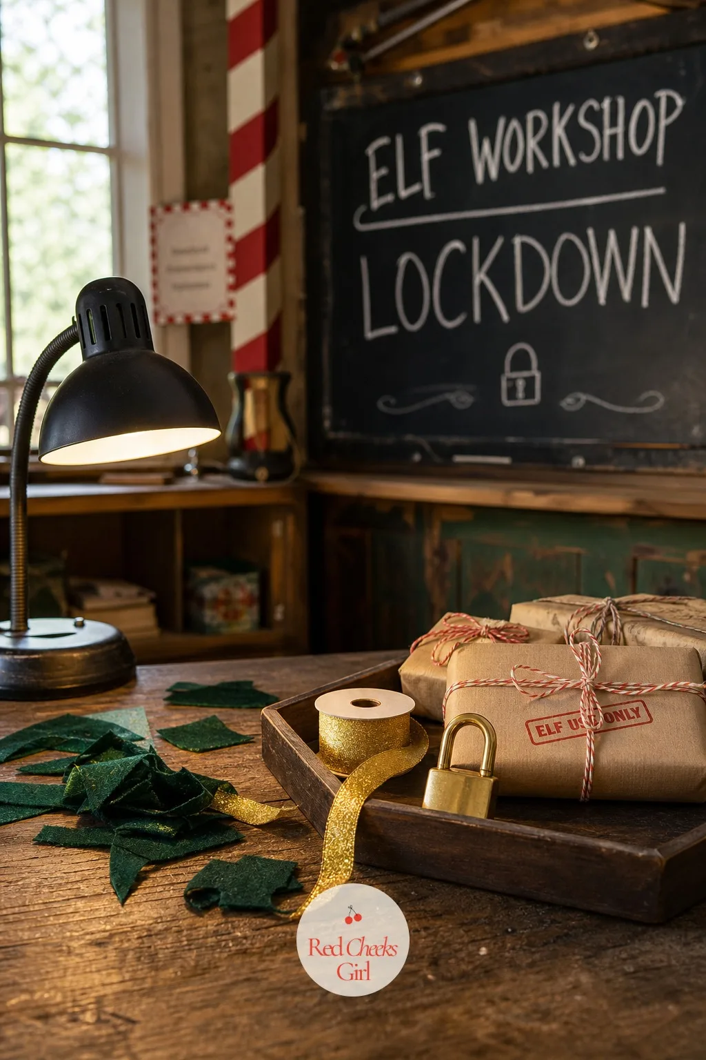 Elf Workshop Lockdown — Give everyone a green apron or a felt hat and the story writes itself: the workshop has been locked down after a toy went missing, and