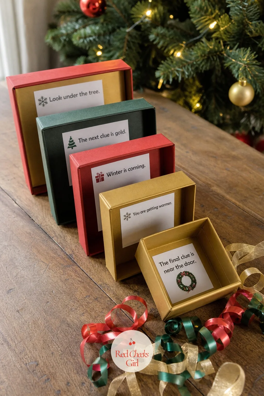 Nested Wrapped Boxes With a Clue in Each Layer — Nothing builds anticipation like unwrapping a present only to find another, smaller present inside, and then
