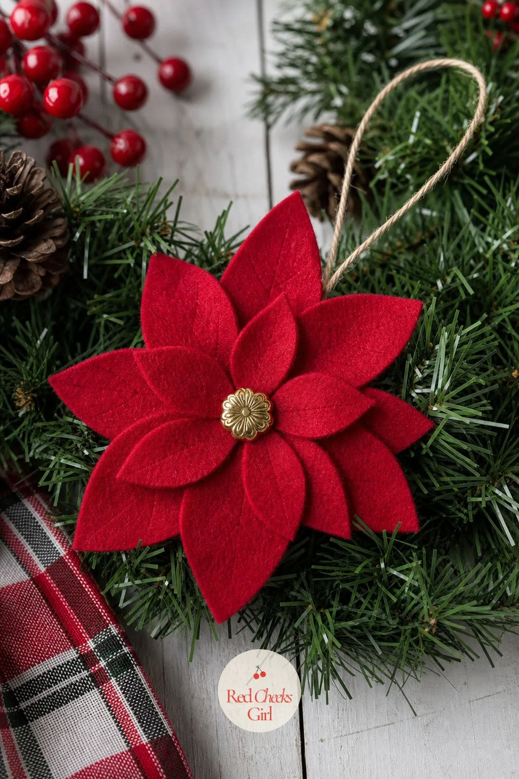 Layered Felt Poinsettia Ornaments — The poinsettia is everywhere in December because it works: red against green, full stop. Christmas felt crafts