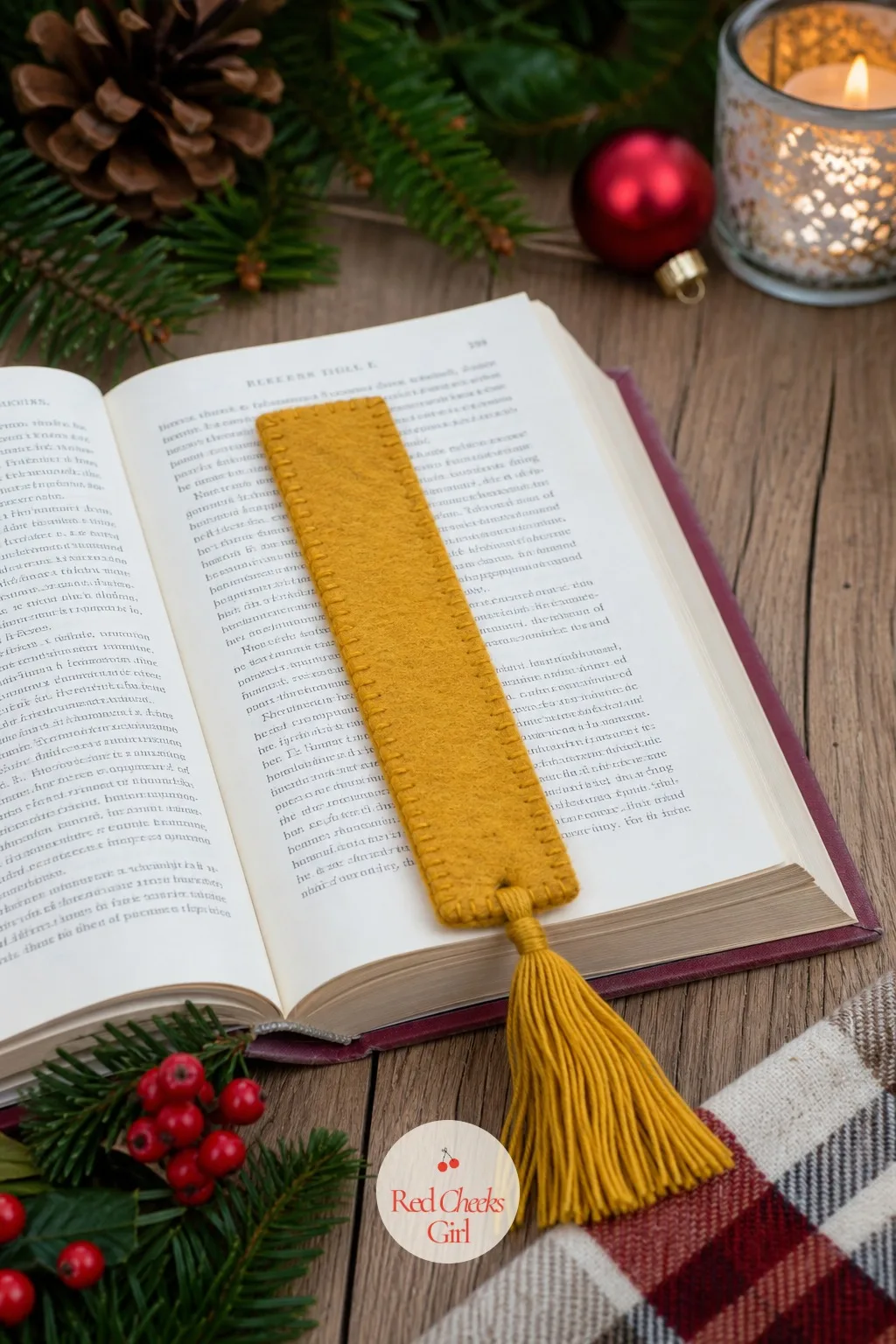 Tasseled Felt Bookmark — A bookmark is the smallest gift on this whole list and often the most used one. Christmas felt crafts