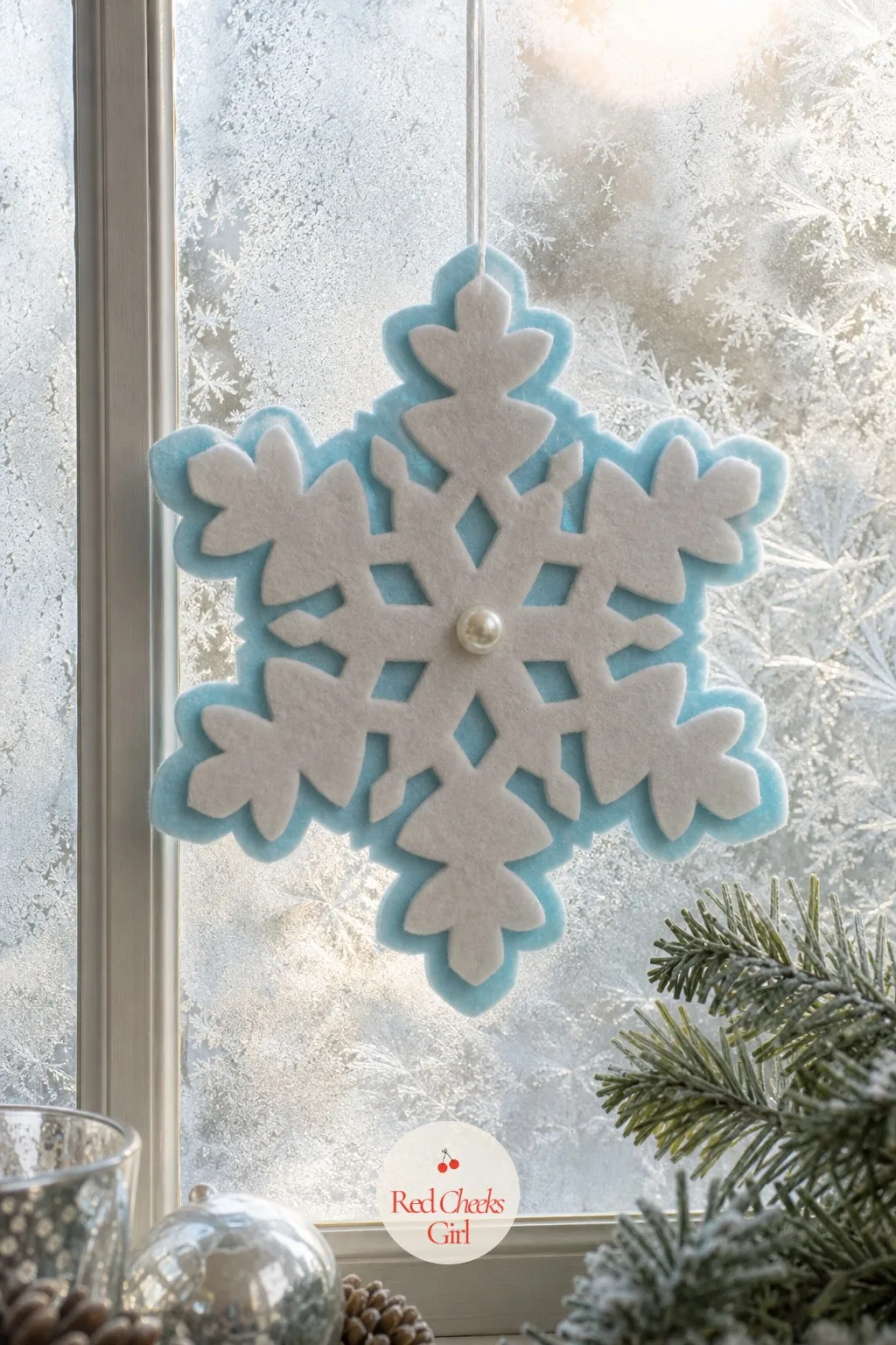 Thick-Cut Felt Window Snowflakes — Paper snowflakes curl and yellow by New Year. Christmas felt crafts