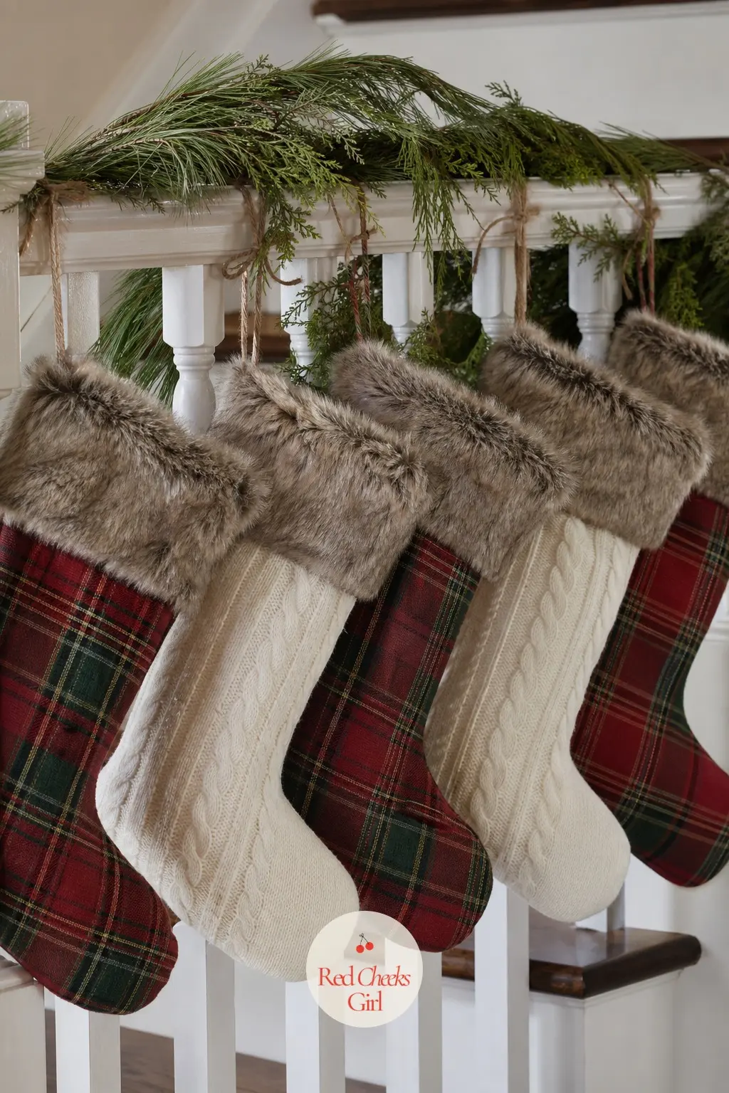 Stockings Hung Along the Banister — If the mantel is already full, or there is no mantel at all, the banister makes a perfectly good place to hang the