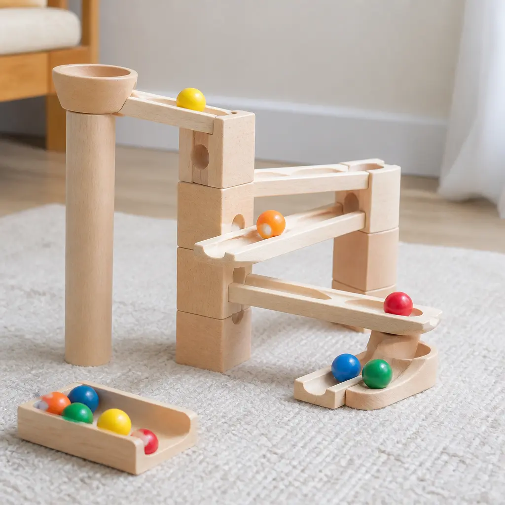 Wooden Marble Run — She already builds ramps out of books for the ball to fall down. Christmas gift ideas for kids