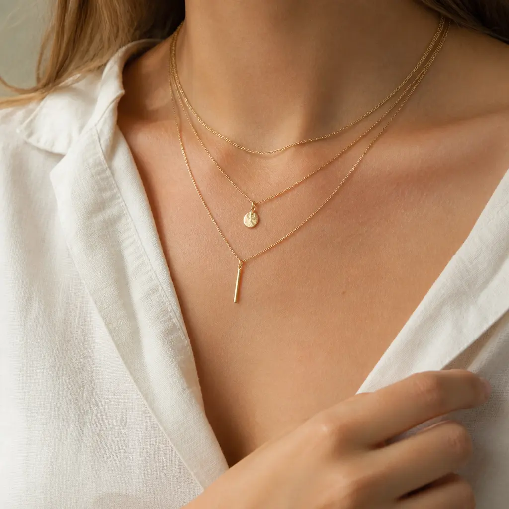 Layered Necklace Set — Three thin chains at different lengths look considered rather than cluttered once they sit on her collarbone. Christmas gift ideas for