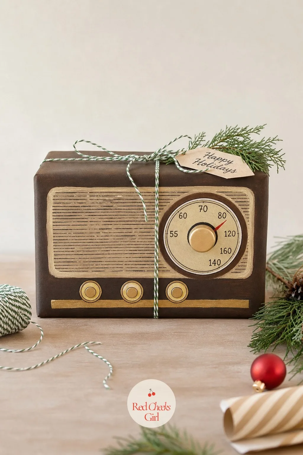 Box Painted as a Vintage Radio Dial — For a gift that wants to be guessed and guessed wrong, paint a plain box to look like an old radio: a round dial circle