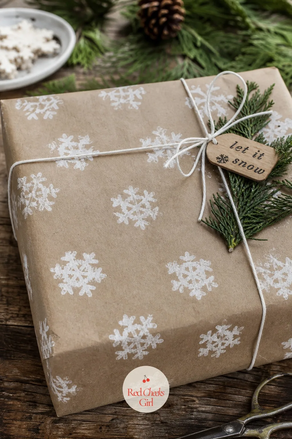 Brown Paper Grocery Bag Stamped with a Cork Snowflake — Before this turns into another kraft paper cliche, the stamp is what changes it: cut a snowflake shape
