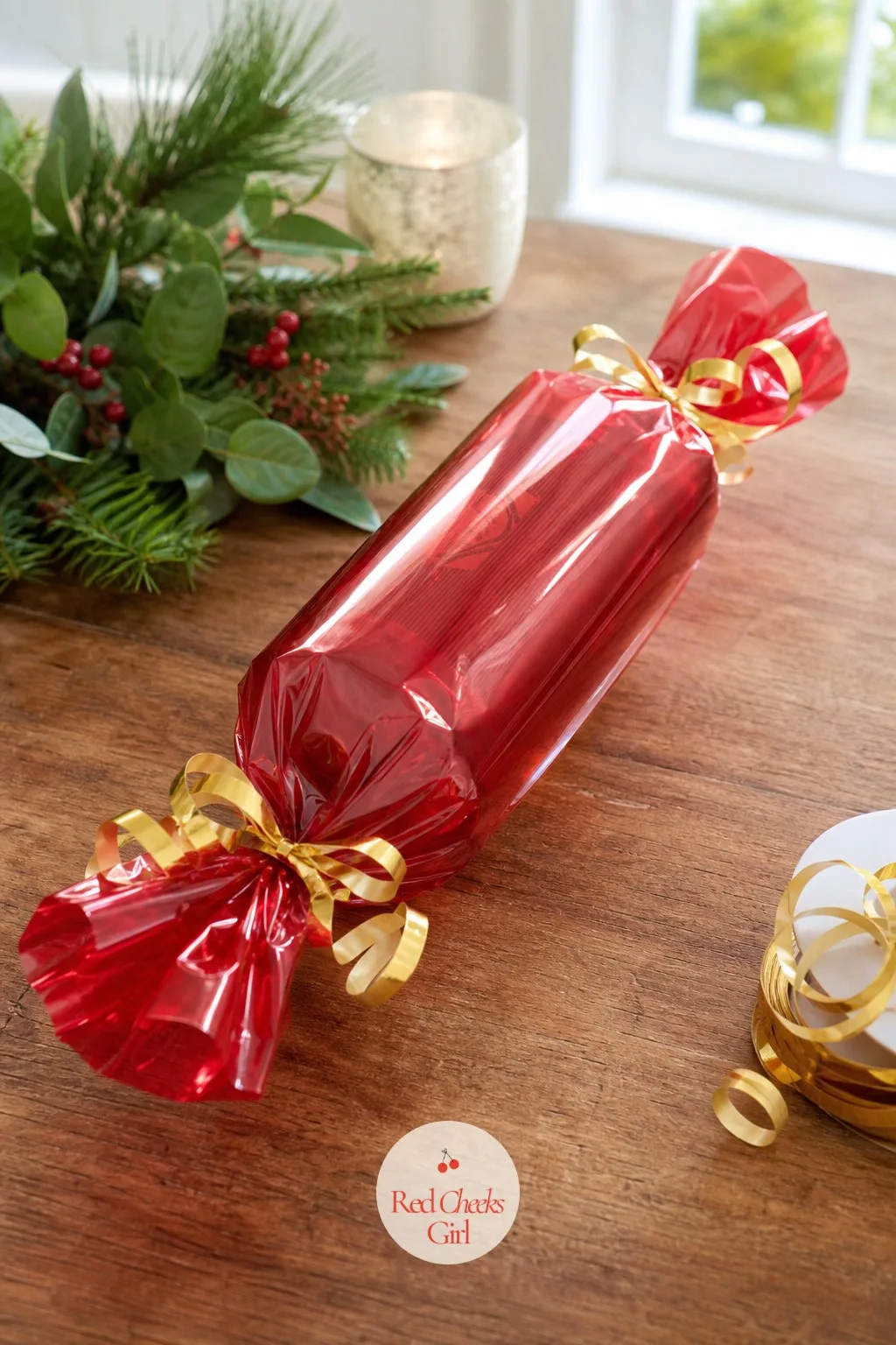 Cellophane Candy-Twist Wrap for a Bottle or Long Gift — A bottle of wine or a rolling pin never looks finished in ordinary paper, the shape fights the fold