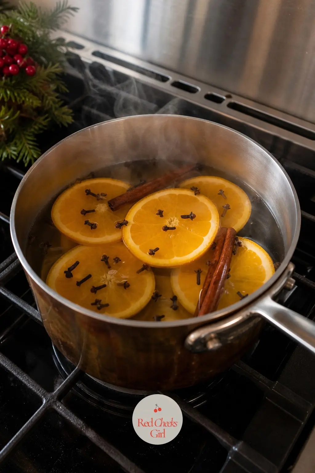 A Simmer Pot of Sliced Citrus and Cloves Kept Warm on the Back Burner — A simmer pot on the back burner does more for how the kitchen feels than any plug in