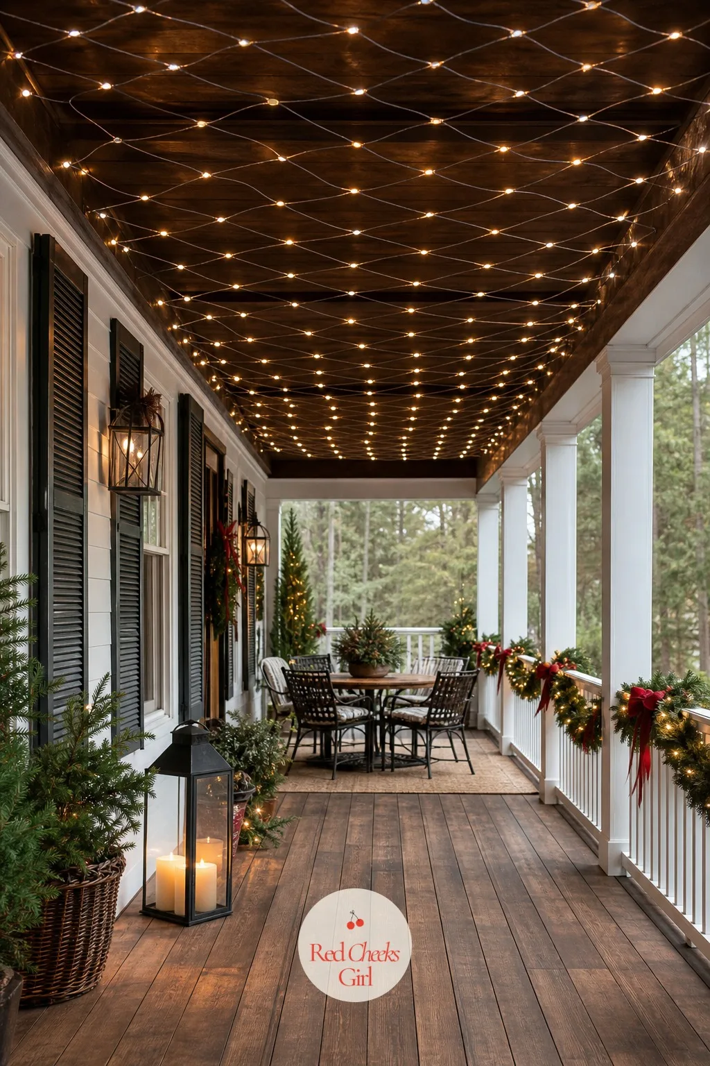 A Lighted Canopy Across the Porch Ceiling — Most porches get lit from the railing down and never from above, which leaves the one spot a guest actually stands