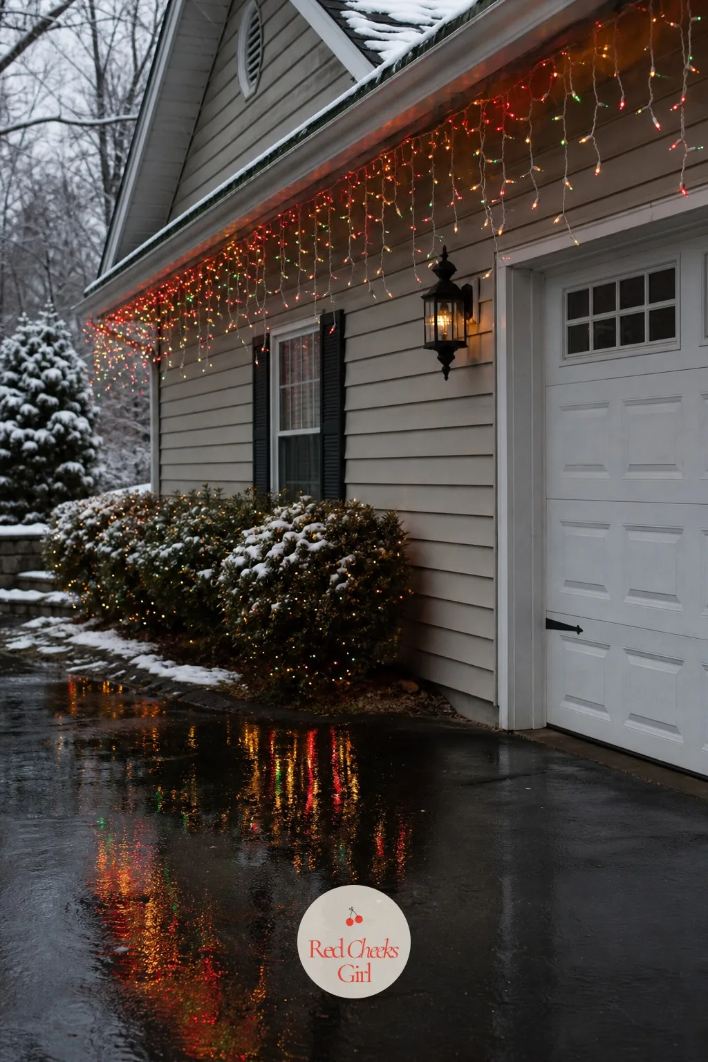 Multicolor Icicle Lights Dripping From the Eaves — She will tell you icicle lights are dated. Christmas lights on house exterior