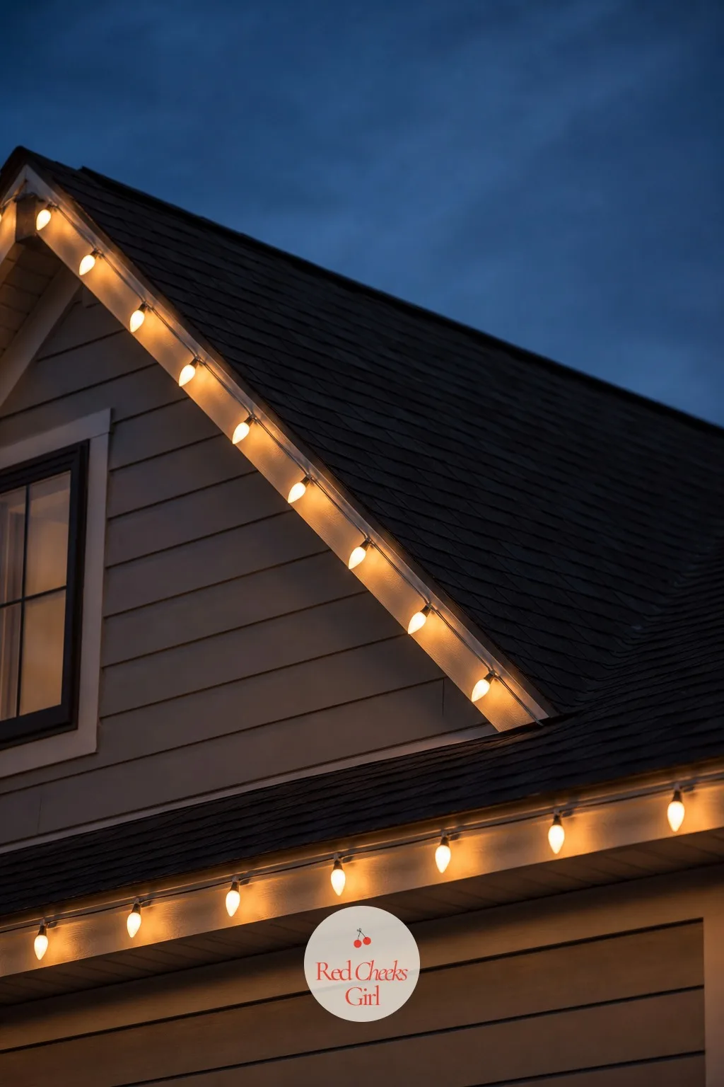 Warm White C9 Bulbs Along the Roofline — A thin strip of blue-white LED on a dark roofline looks like an airport runway, not a home. Christmas lights on house