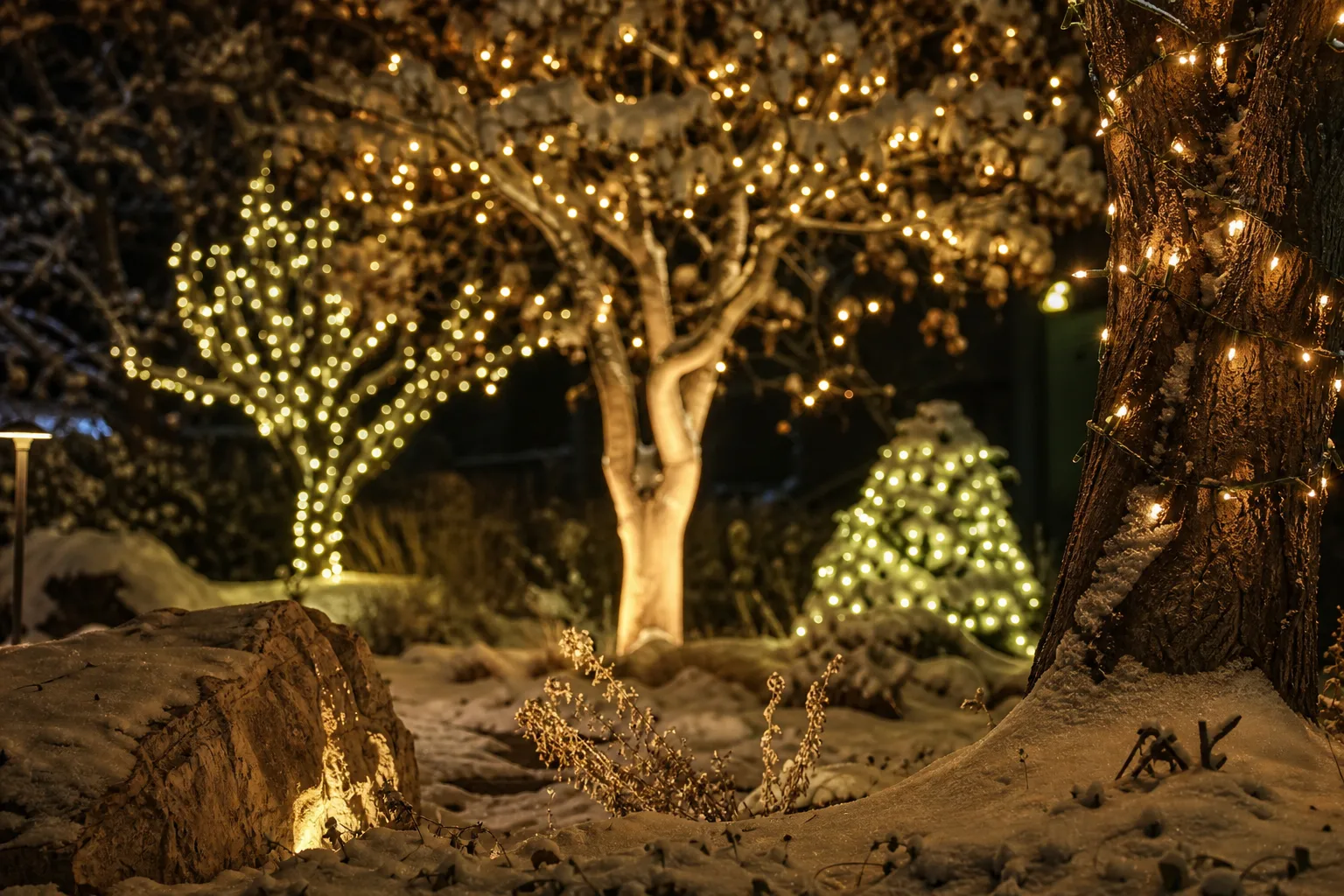 12 Ways to Light Outdoor Trees for Christmas With Glowing Trunks, Canopies and Starry Branches