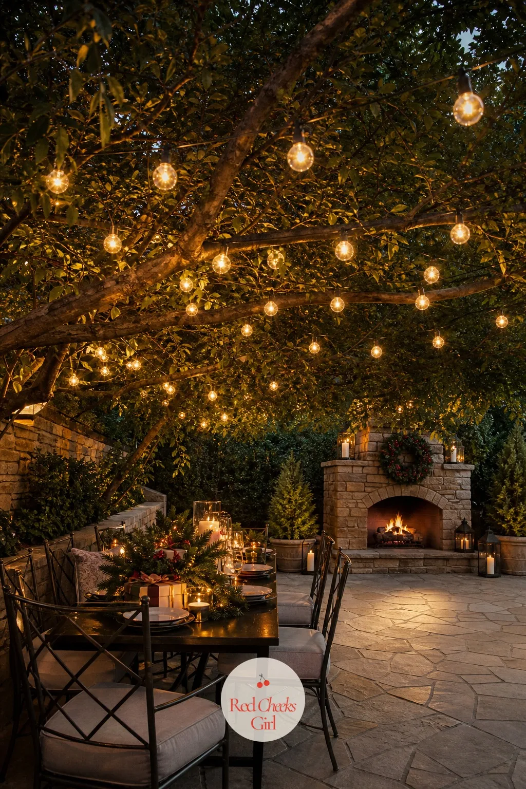 Golden Globe Canopy — Mini lights read perfectly fine from the street, but sitting underneath the tree during a party, they can feel thin and a bit stingy.