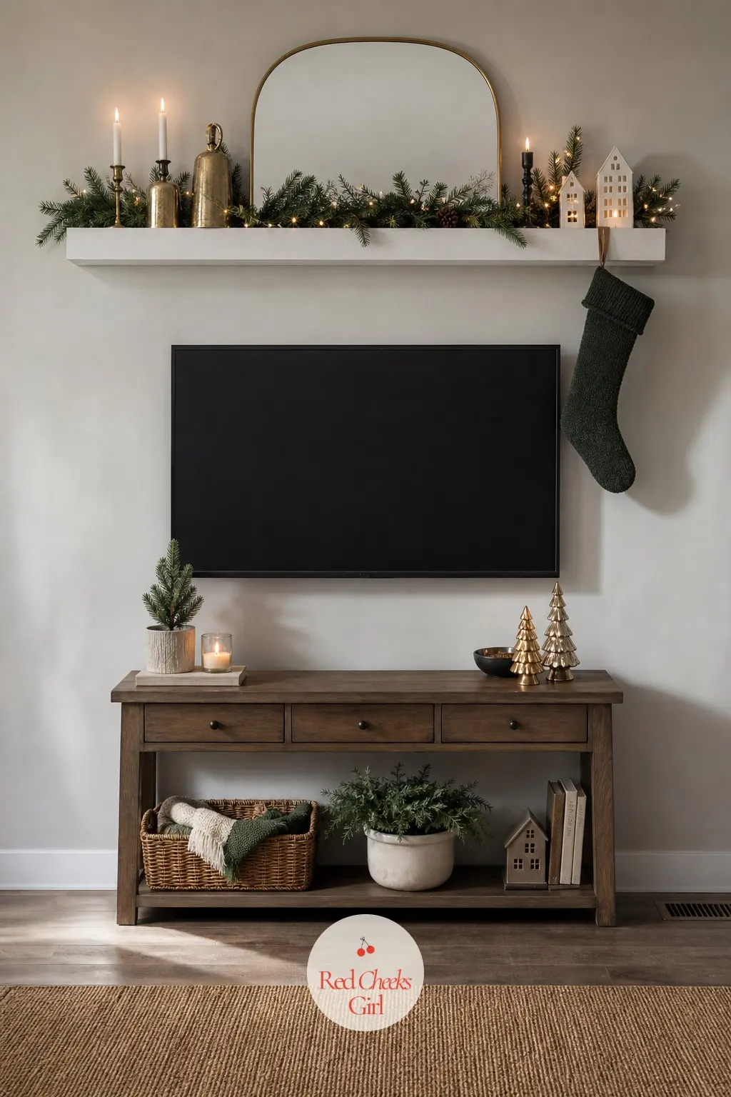 A Faux Mantel Shelf Built Above a Flat-Screen Wall — A house with no fireplace can still have a mantel: a simple floating timber shelf fixed above a television