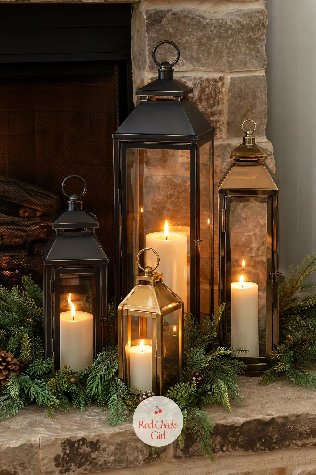 A Low Hearth Styled With Lanterns When the Shelf Above Is Too High — When the mantel shelf sits too high above the fireplace to read well up close, bring some
